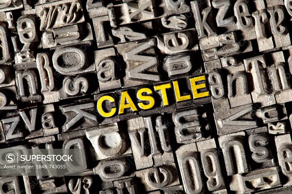 Old lead letters forming the word castle