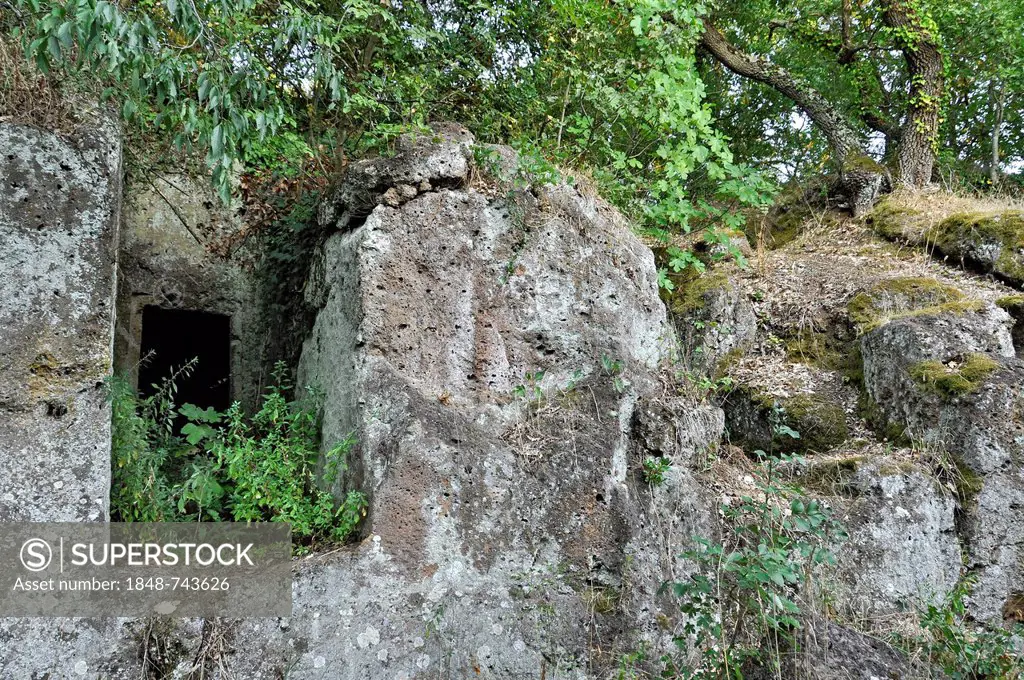 Entrance to an Etruscan burial chamber, archaeological zone at San Giovenale, near Blera, Lazio, Italy, Europe, PublicGround