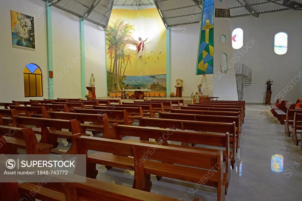 Interior view of the new Catholic church in Puerto Villamil, Isabela Island, Galapagos Islands, Ecuador, South America