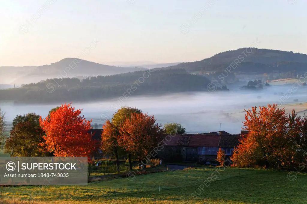 Autumn landscape in Margeride, Saint-Christophe-d'Allier, Allier valley, Haute Loire, Auvergne, France, Europe