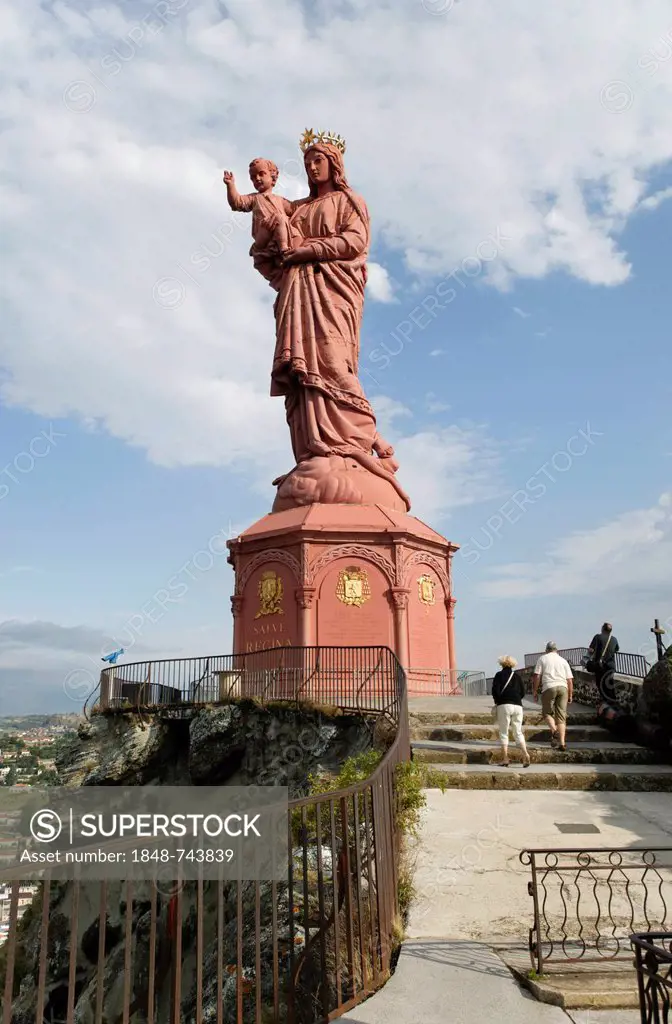 Notre Dame de France, statue on the top of Corneille rock, Le Puy en Velay, departure of Saint Jacques de Compostelle way, Haute Loire, Auvergne, Fran...