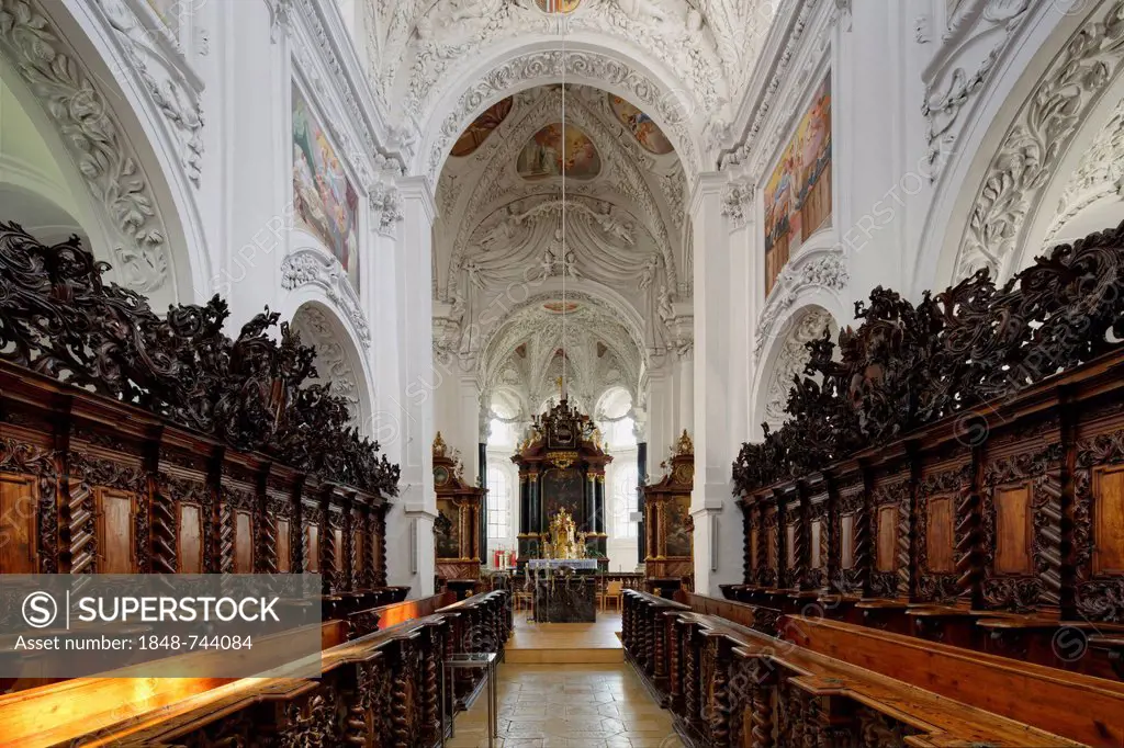 Choir, collegiate church Baumgartenberg Mariae Himmelfahrt, Muehlviertel region, Upper Austria, Austria, Europe