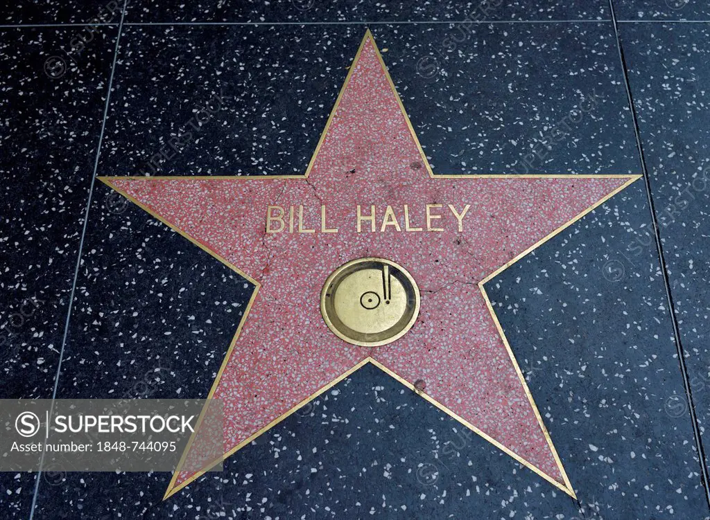 Terrazzo star for the artist Bill Haley, music category, Walk of Fame, Hollywood Boulevard, Hollywood, Los Angeles, California, United States of Ameri...