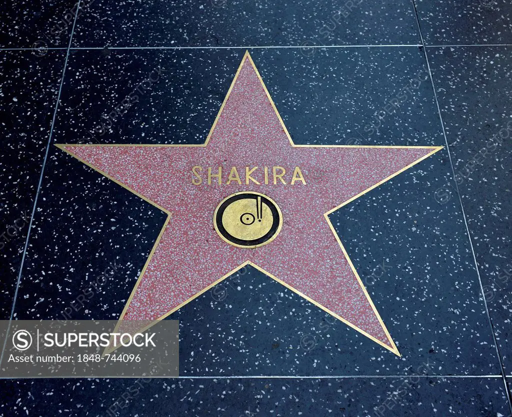 Terrazzo star for the artist Shakira, music category, Walk of Fame, Hollywood Boulevard, Hollywood, Los Angeles, California, United States of America,...