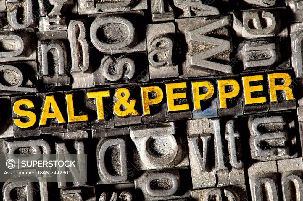 Old lead letters forming the words SALT & PEPPER