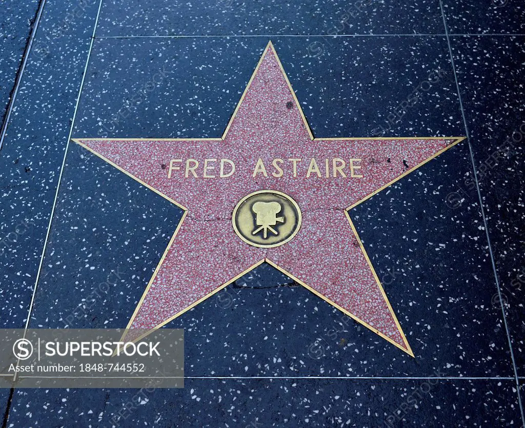 Terrazzo star for artist Fred Astaire, film category, Walk of Fame, Hollywood Boulevard, Hollywood, Los Angeles, California, United States of America,...