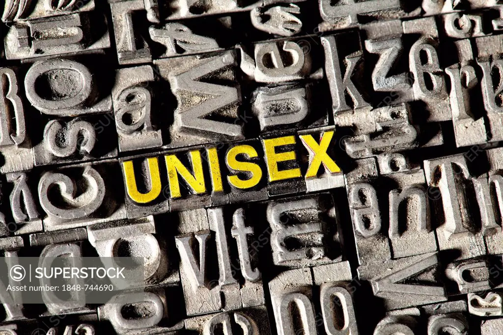 Old lead letters forming the word unisex