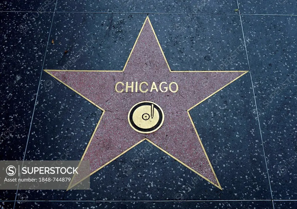 Terrazzo star for the band Chicago, music category, Walk of Fame, Hollywood Boulevard, Hollywood, Los Angeles, California, United States of America, U...