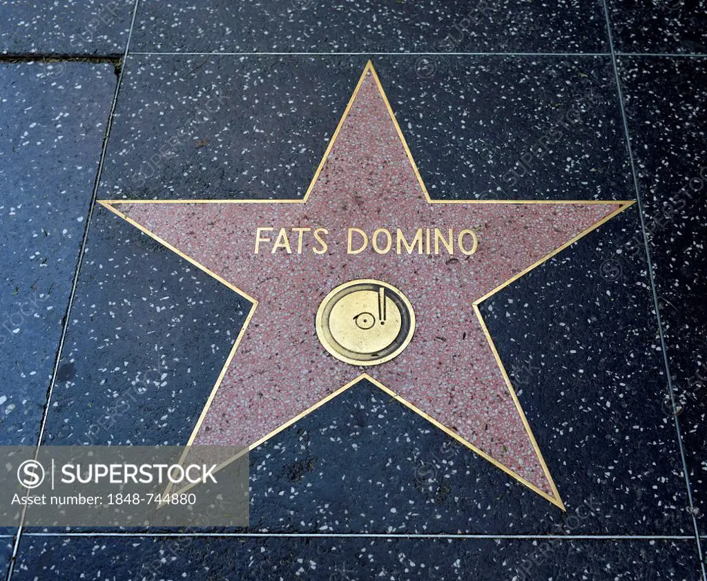 Terrazzo star for the musician Fats Domino, music category, Walk of Fame, Hollywood Boulevard, Hollywood, Los Angeles, California, United States of Am...