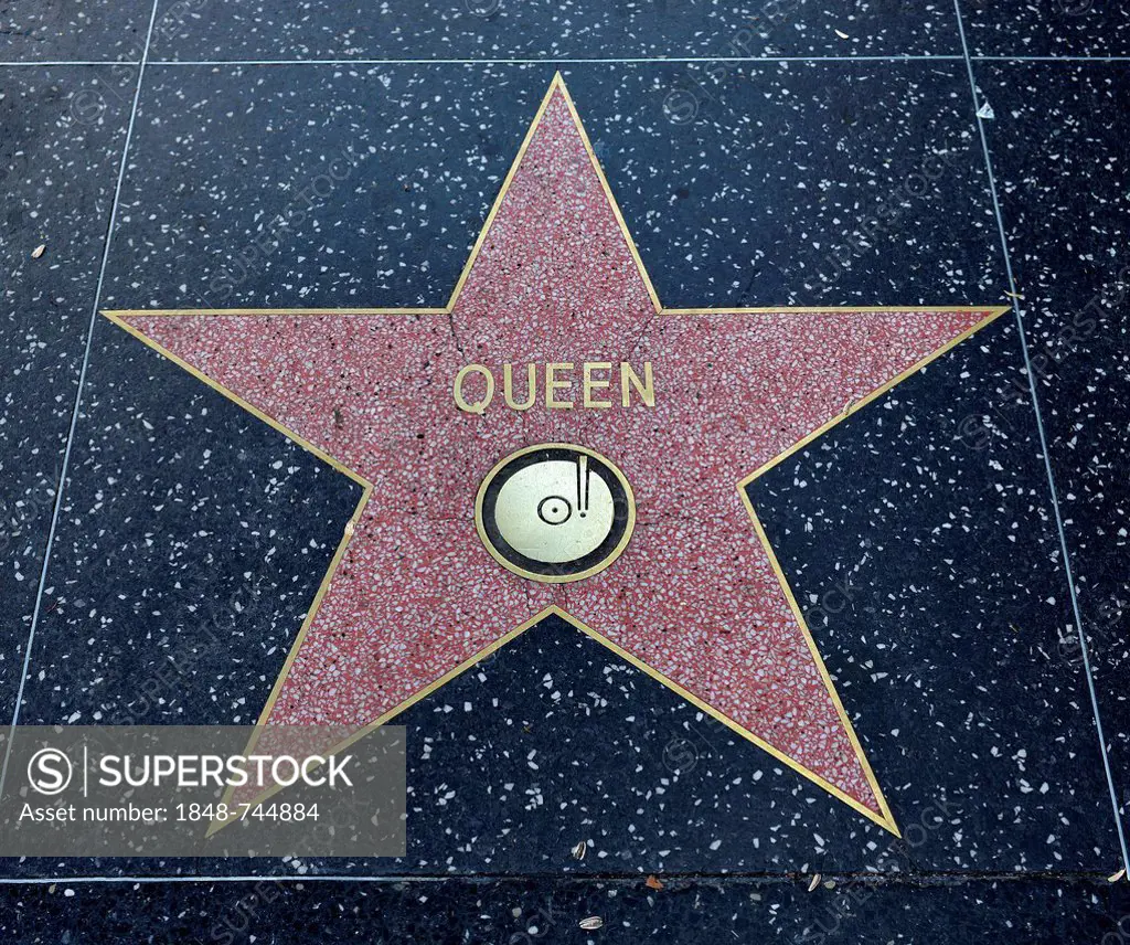 Terrazzo star for the band Queen, music category, Walk of Fame, Hollywood Boulevard, Hollywood, Los Angeles, California, United States of America, USA...