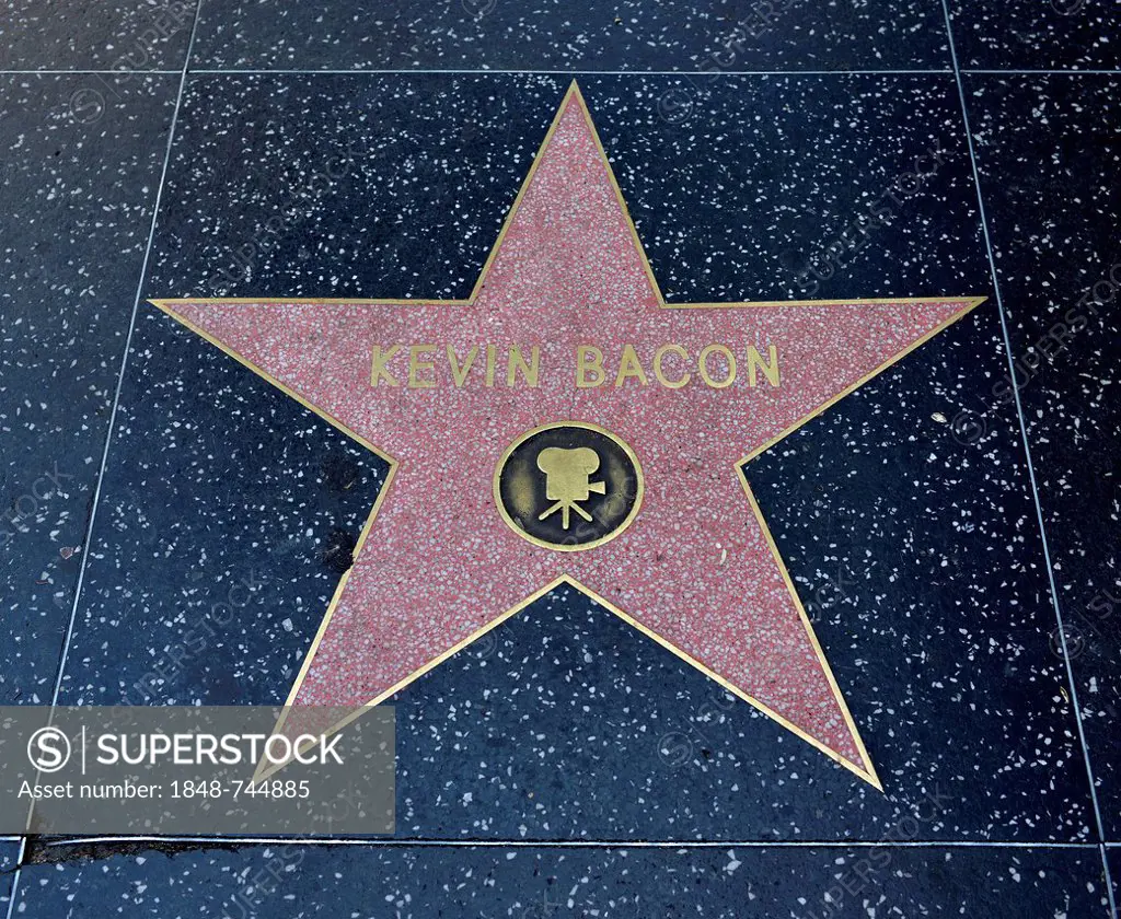 Terrazzo star for the artist Kevin Bacon, film category, Walk of Fame, Hollywood Boulevard, Hollywood, Los Angeles, California, United States of Ameri...