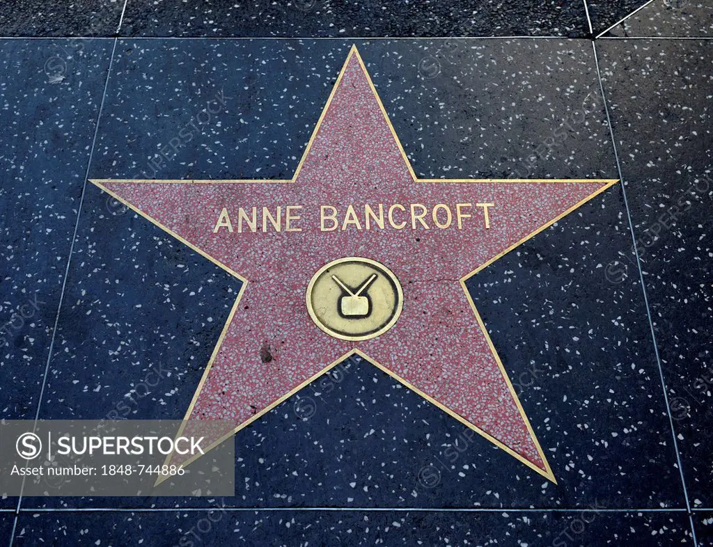 Terrazzo star for the artist Anne Bancroft, television category, Walk of Fame, Hollywood Boulevard, Hollywood, Los Angeles, California, United States ...