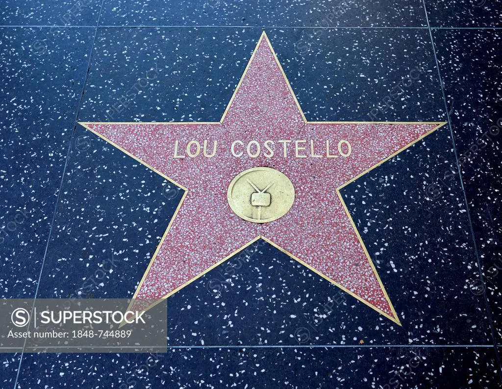 Terrazzo star for the artist Lou Costello, television category, Walk of Fame, Hollywood Boulevard, Hollywood, Los Angeles, California, United States o...