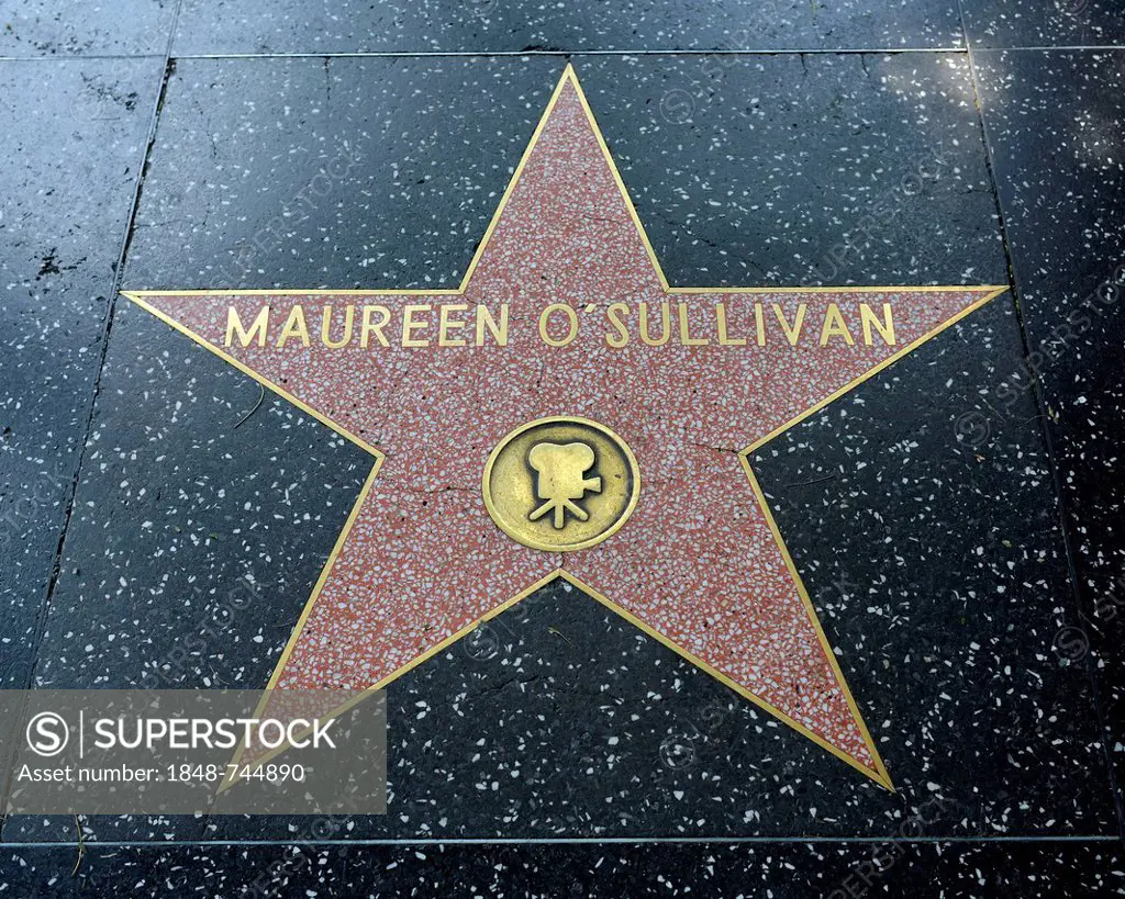 Terrazzo star for the artist Maureen O'Sullivan, film category, Walk of Fame, Hollywood Boulevard, Hollywood, Los Angeles, California, United States o...