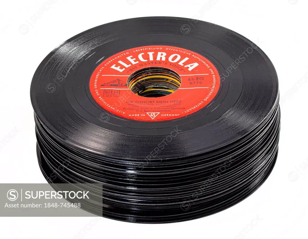 Stack of old Electrola records, vinyl singles
