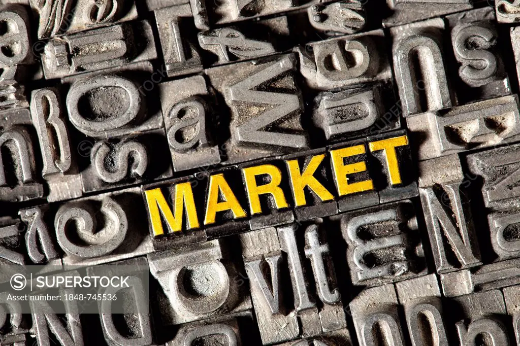 Old lead letters forming the word MARKET