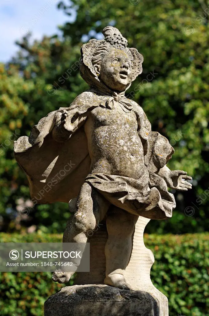 Baroque sculpture, child with a billowing cape, Garden of the Hesperides, 17th-18th century, Johannisstr. 41-47, Johannis district, Nuremberg, Middle ...