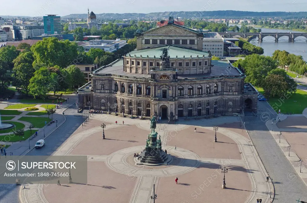 The Dresden opera, Semperoper, seen from Hausmannsturm tower, Dresden, Saxony, Germany, Europe