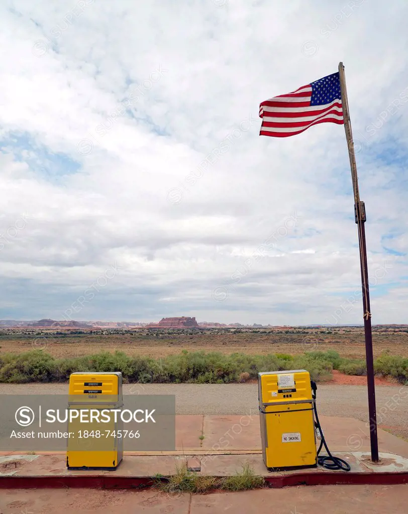 Remote petrol station, Needles Outpost, The Needles District, in Canyonlands National Park, Utah, United States of America, USA