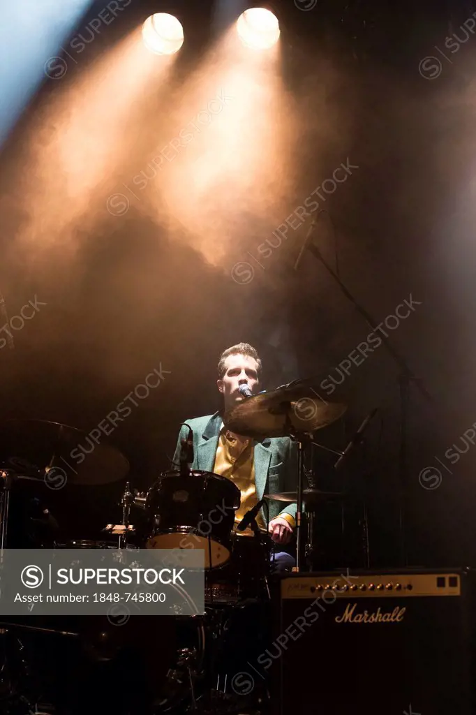 Andi Wettstein, drummer of the Swiss band Kabel playing live at the Schueuer, Luzern, Switzerland, Europe
