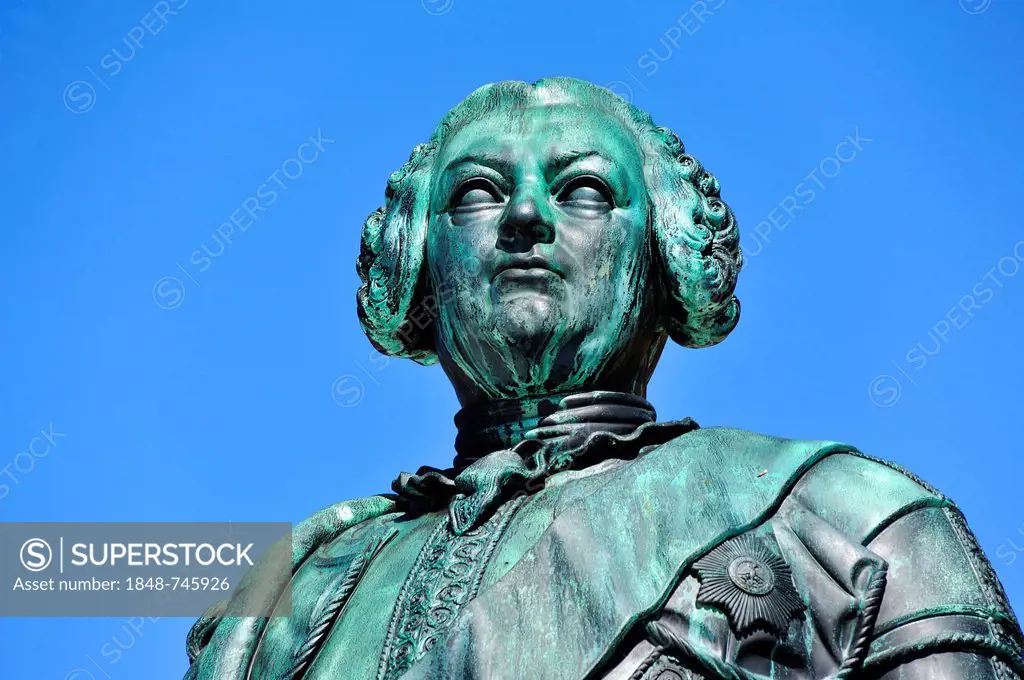 Statue of Frederick III of Brandenburg-Bayreuth, Schlossplatz square, Erlangen, Middle Franconia, Bavaria, Germany, Europe
