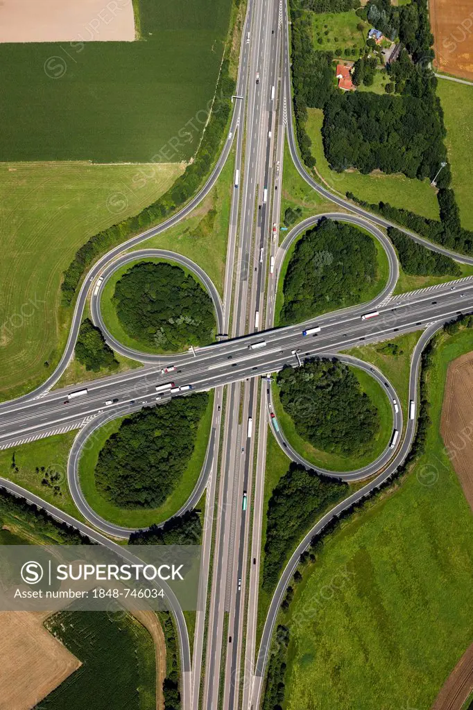 Aerial view, Lotte Osnabrueck motorway intersection, the motorways A1, A30, E30, E37, Lower Saxony, Germany, Europe