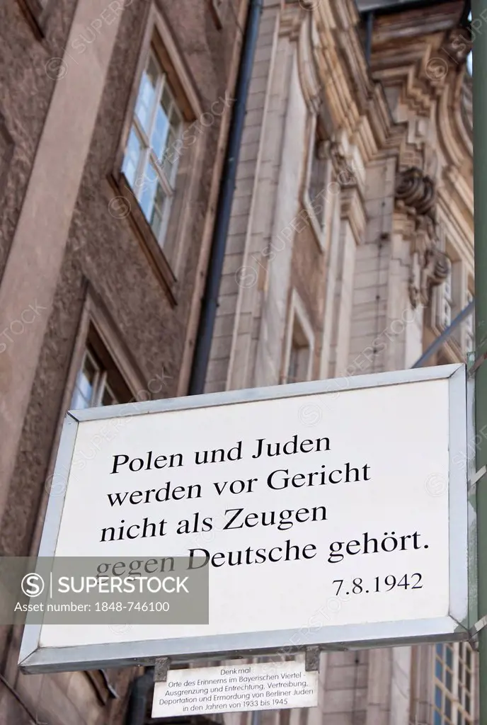 Sign, lettering Polen und Juden werden vor Gericht nicht als Zeugen gegen Deutsche gehoert, 7.8.1942, German for Poles and Jews may not testify in cou...