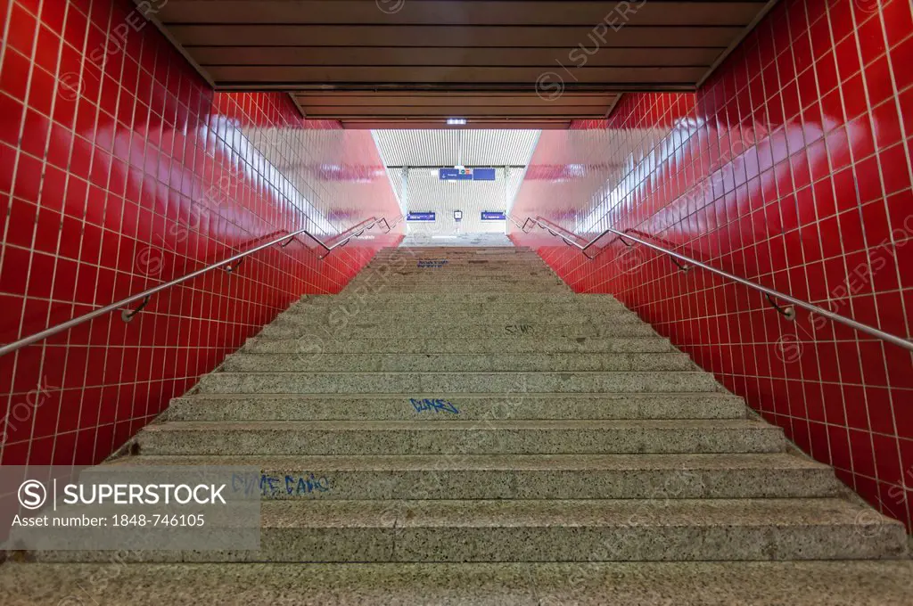 Stairs leading to public transport station, Niederrad business district, Frankfurt am Main, Germany, Europe, PublicGround