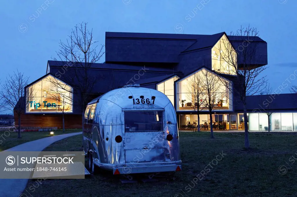 Vitra Haus building, by Herzog & de Meuron, evening mood, architectural park of the Vitra company, Weil am Rhein, Baden-Wuerttemberg, Germany, Europe