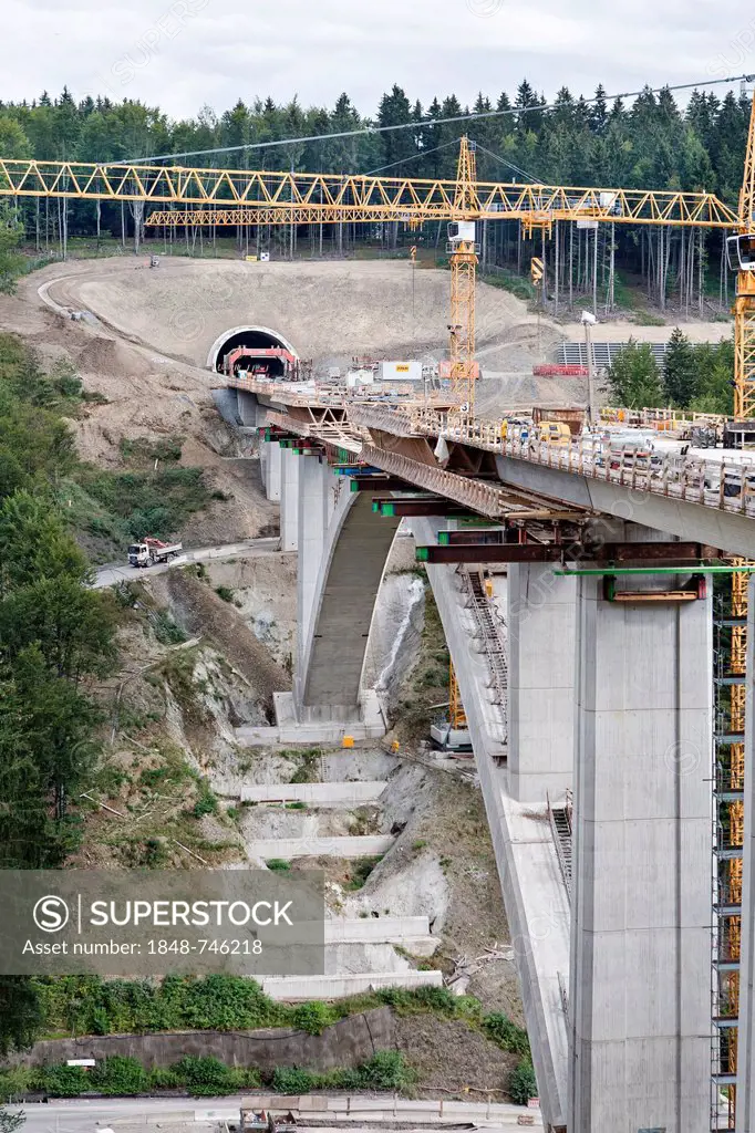 Construction of new ICE railway line, section Ebensfeld - Erfurt, Dunkeltalbruecke bridge, Tunnel Rehberg, Thuringia, Germany, Europe