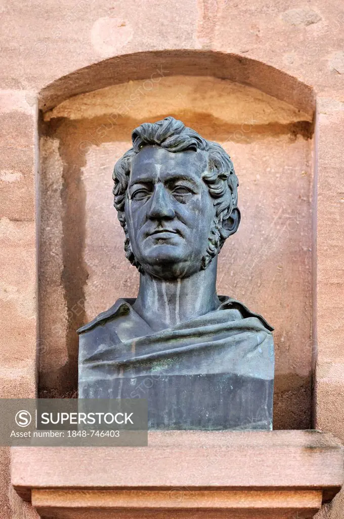Bust of Johannes Scharrer, 1785-1844, 2nd Mayor of the city of Nuremberg, one of the founders of the first German railway, and social reformer, Johann...