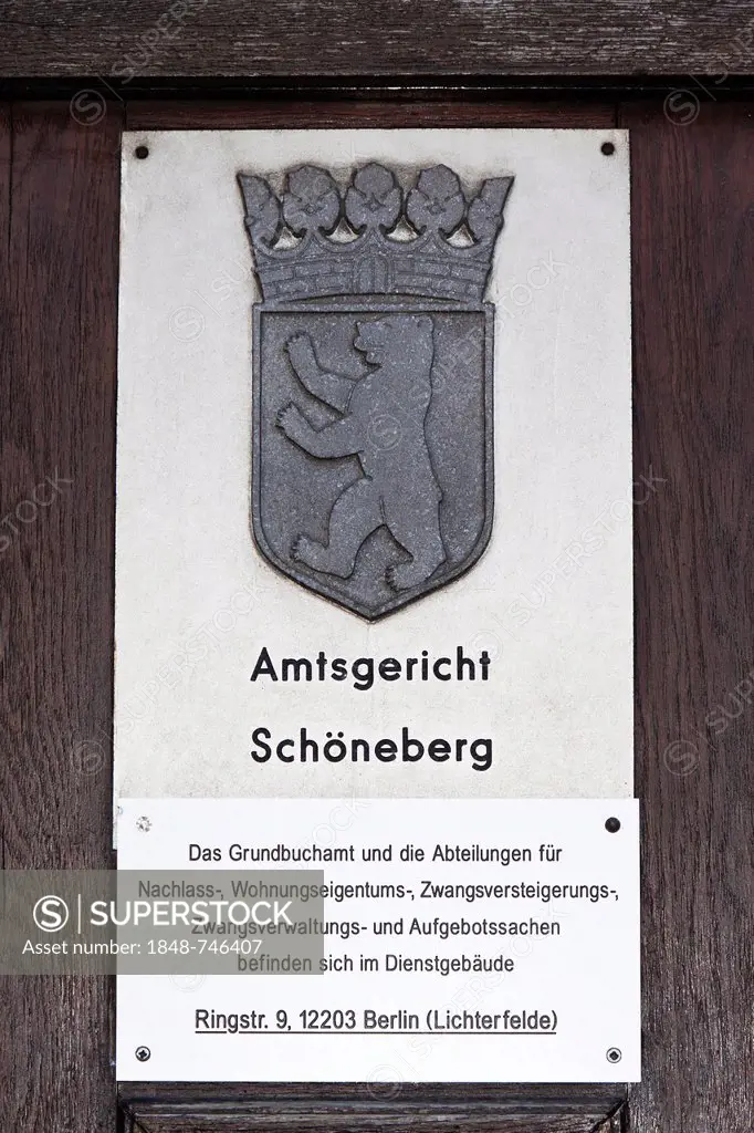 Sign, Charlottenburg District Court, Berlin, Germany, Europe