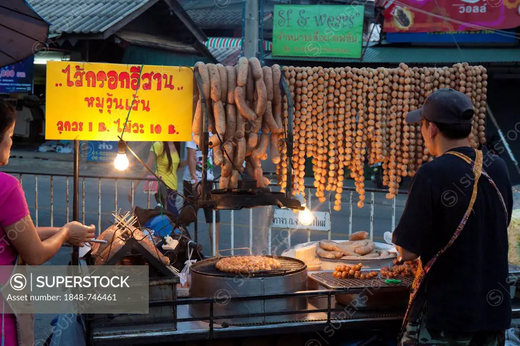 Market in the evening with a barbecue, Chiang Rai, Thailand, Asia