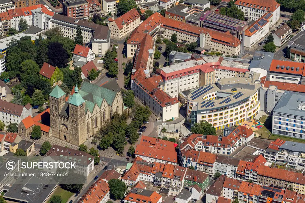 Aerial view, former collegiate church of St. Johann, Osnabrueck, Lower Saxony, Germany, Europe