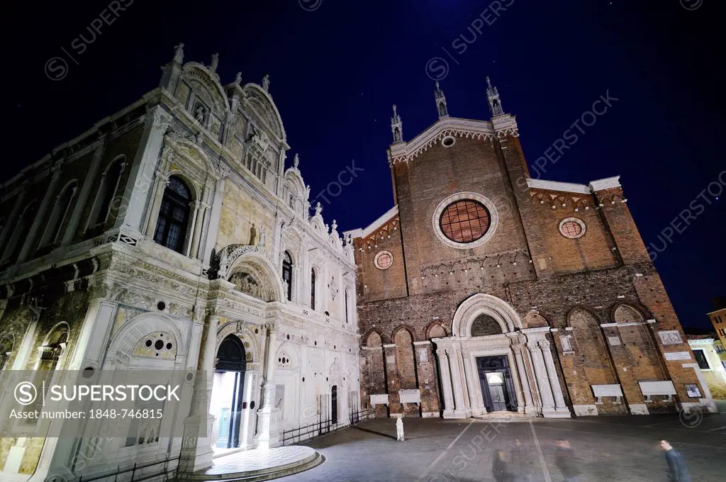 Scuola Grande di San Marco and the Church of Santi Giovanni e Paolo at night, Castello, Venice, Venezia, Veneto, Italy, Europe