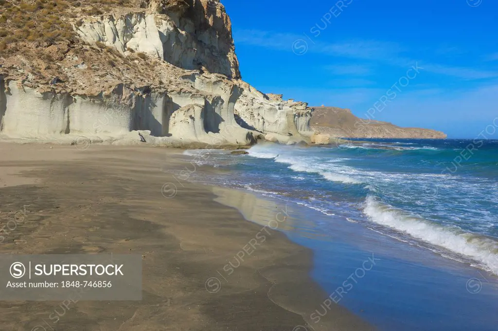 Cabo de Gata, Cala de Emmedio, Beach, Cabo de Gata-Nijar Natural Park, Almeria, Spain, Europe