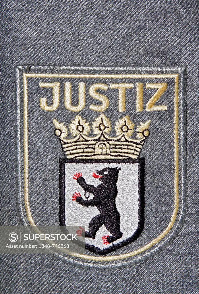 Badge, lettering Justiz, German for legal authority, coat of arms of Berlin, Courts of Berlin, Berlin, Germany, Europe