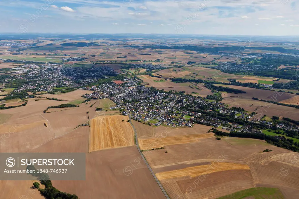 Aerial view, fields near Mendig, Eifel, Rhineland-Palatinate, Germany, Europe
