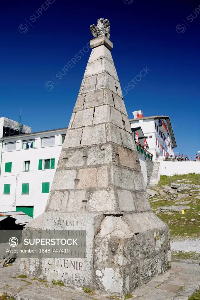 Summit stone on the summit of La Rhune Mountain, 905m, Basque Country, Pyrenees, Aquitaine region, department of Pyrénées-Atlantiques, France, Europe