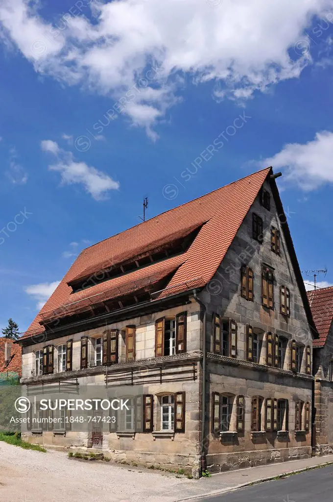 Brownstone house built in the 18th century, under monumental protection, not yet restored, Bayreuther Strasse street 9, Schnaittach, Middle Franconia,...