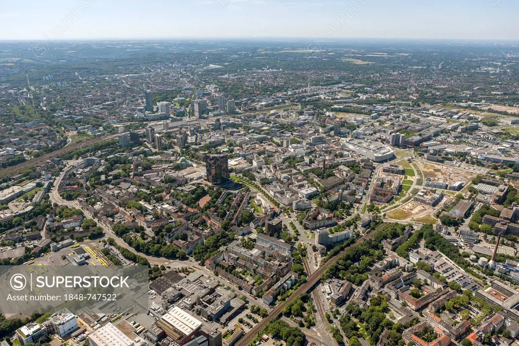 Aerial view, town centre of Essen, from the east, Essen, Ruhr Area, North Rhine-Westphalia, Germany, Europe