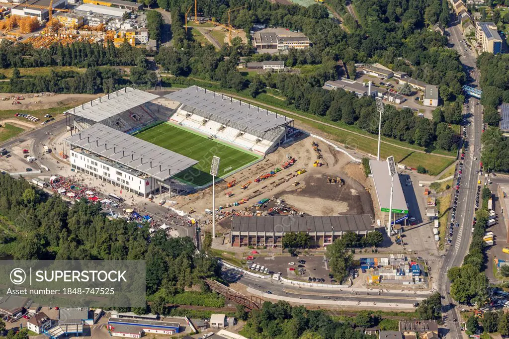 Aerial view, the newly opened stadium in Essen, Ruhr Area, North Rhine-Westphalia, Germany, Europe