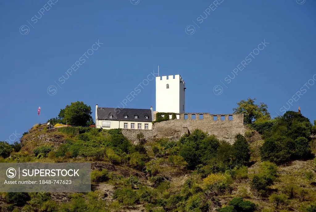 Hill castle, Burg Liebenstein Castle near Kamp-Bornhofen, one of the Feindlichen Brueder, castles of the so-called Adversarial Brothers, UNESCO World ...