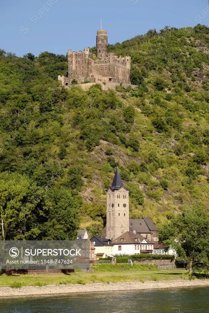 Hill castle, Burg Maus Castle, St. Goarshausen-Wellmich, UNESCO World Cultural Heritage Site Upper Middle Rhine Valley, Rhein-Lahn-Kreis district, Rhi...