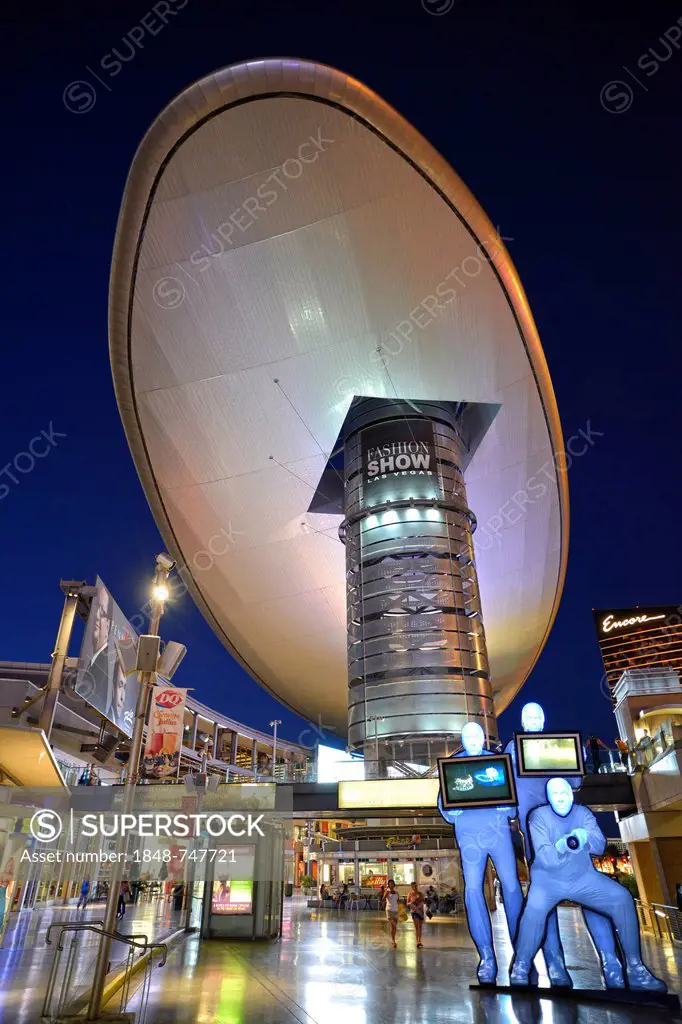 UFO look at the Fashion Show Shopping Mall at night, luxury hotel, Encore Casino, Paradise, Las Vegas, Nevada, United States of America, USA, PublicGr...
