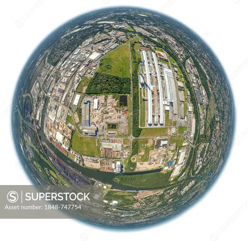 Aerial view, aluminium smelting plant, Econova industrial estate, Bergeborbeck, Essen, Ruhr area, North Rhine-Westphalia, Germany, Europe