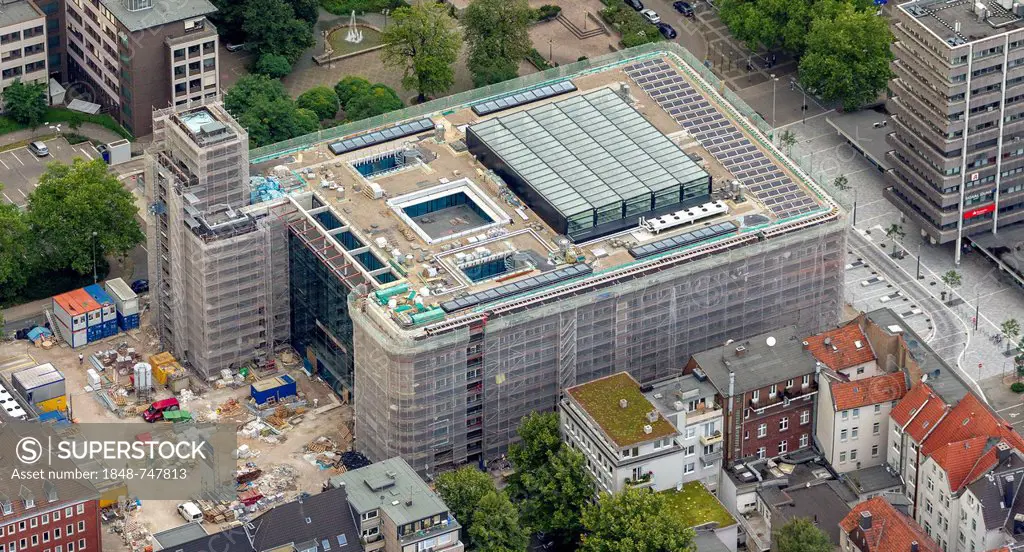 Aerial view, Hans Sachs building, town hall, Gelsenkirchen, Ruhr Area, North Rhine-Westphalia, Germany, Europe