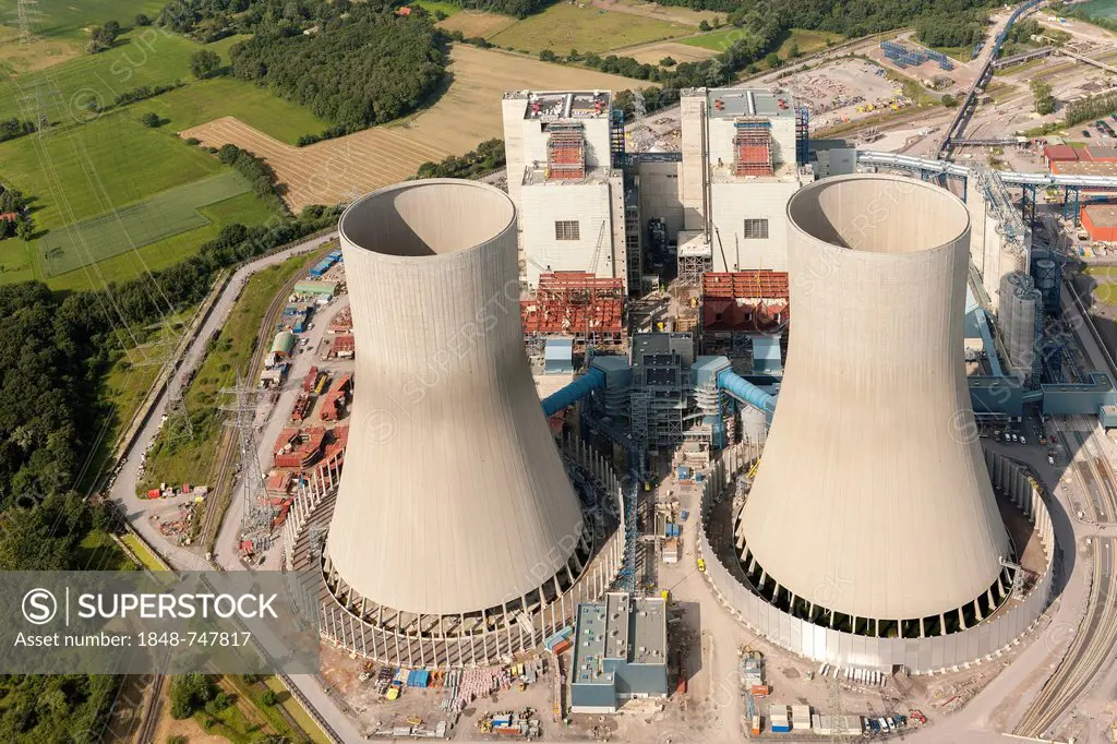 Aerial view, RWE Power, Kraftwerk Westfalen power plant, Hamm-Uentrop, Ruhr region, North Rhine-Westphalia, Germany, Europe