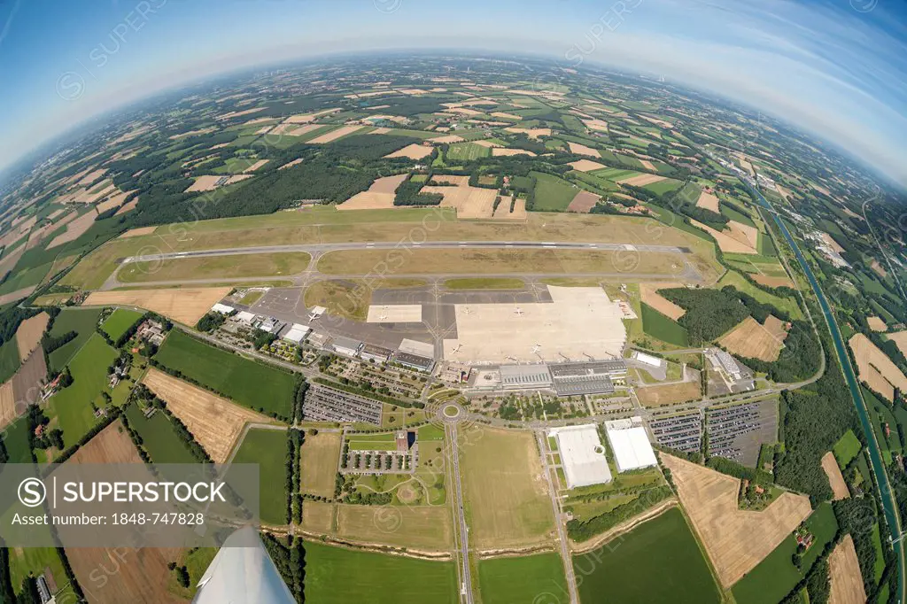 Aerial view, Muenster Osnabrueck International Airport, North Rhine-Westphalia, Germany, Europe
