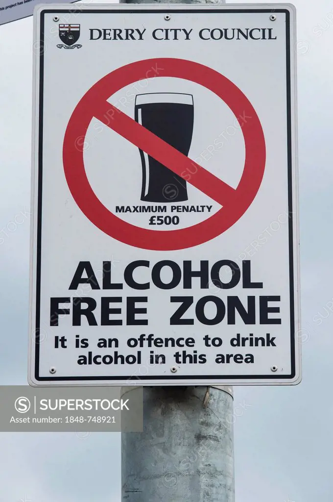 Sign, Alcohol Free Zone, Derry or Londonderry, County Londonderry, Northern Ireland, United Kingdom